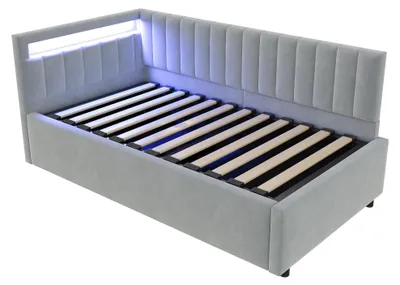 Productafbeelding van Slaapbank, 95x68,5 cm, met LED-verlichting, met opbergruimte, met gestoffeerde rugleuning, met lattenbodem, donkergrijs