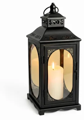 Zdjęcie produktu dla EstiloHome Lampion Rosehill L, 54,5 cm – Czarny metalowy lampion w stylu vintage/boho