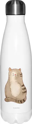 Produktbild von Mr. & Mrs. Panda Thermos Katze Sitzen - Weiß - Geschenk, Cat, Trinkflasche, Cats, flasche aus edelstahl, trinkflaschen, Katzen, Thermosflasche, Kater, thermosflaschen