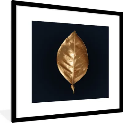 Produktbild von MuchoWow® MuchoWow® Gerahmtes Poster Blätter - Chic - Gold - Pflanzen - Schwarz 40x40 cm - Poster mit zchwarzem Bilderrahmen - Poster - Plakat im Rahmen