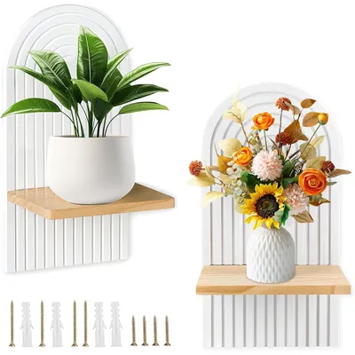Produktbild von Deko-Wandregal 2 Stück Holz Boho Wanddeko Holzregal Wand, Robustes Boho Regal Wall Decoration Elegante Deko für Wohnzimmer Schlafzimmer Kinderzimmer
