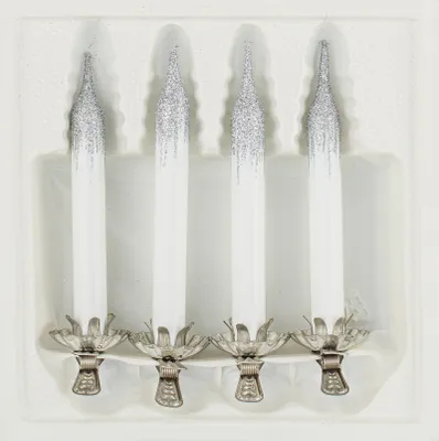 Produktbild von 4tlg. Glas-Baumkerzen Set in "Hochglanz Weiss Silber" - Weihnachtsbaumkerzen