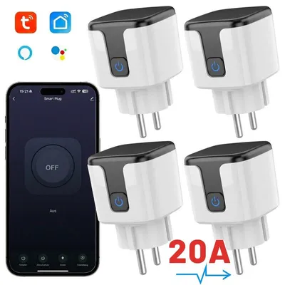 Produktbild von 4er 20A Smart Steckdose mit App Steuerung,WLAN Steckdose,Smart Plug,Kompatibel mit EU Steckdosen,Zeitschaltuhr,Alexa & Google Home Kompatibel