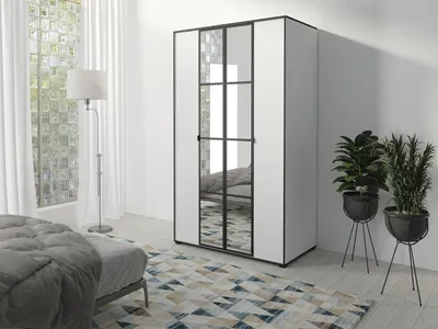 Produktbild von Easy4You OSLO I Weiß Schiebetürenschrank Kleiderschrank 120x206x65 cm mit Spiegel - Schlafzimmermöbel, Aufbewahrung – Mehrzweckschrank mit Kleiderstange