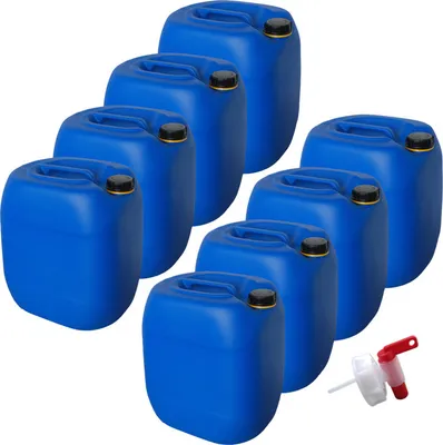 Produktbild von 8 x 30 Liter Kanister Wasserkanister Campingkanister Farbe blau lebensmittelecht + 1 x Hahn (8x30 knb + H.)