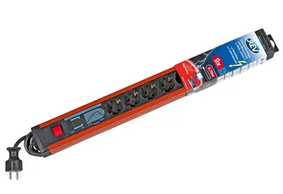 Image de REV Multiprise avec ÜSS + filtre d'alimentation, rouge/gris, 9x, 9x contact de protection, avec interrupteur, 4m de conduite d'alimentation