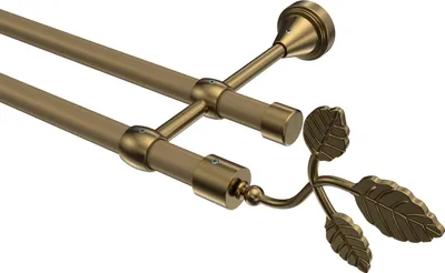 Produktbild von Interdeco Gardinenstange / Vorhangstange Gold matt / Messing Antik, Typ Primus Alessia (Blatt), 16 mm Ø 2-läufig, 180 cm