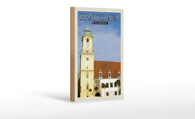 Produktbild von Holzschild Reise 12x18 cm Bratislava Slowakei Altes Rathaus