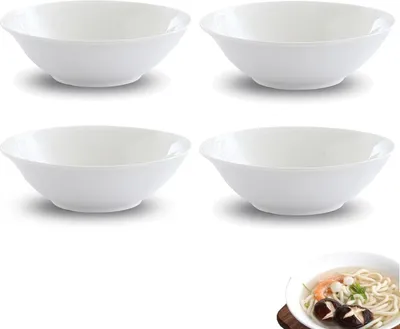 Produktbild von Große Servierschüssel, Nudelschüsseln Porzellan Weiß, Schüssel Set Keramik für Ramen, Obst, Dessert, Suppe, Müsli, Pack of 4, 7 Zoll (17,2 cm Außendurchmesser)