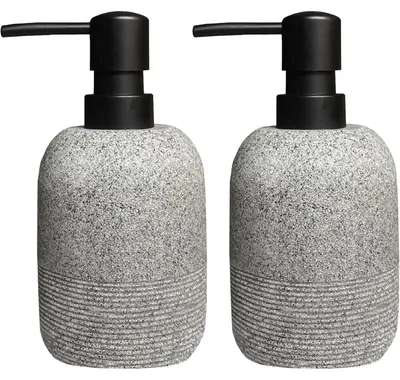 Immagine prodotto di Set di dispenser per sapone, grigio, in resina effetto pietra arenaria, 2 pezzi, per bagno e cucina
