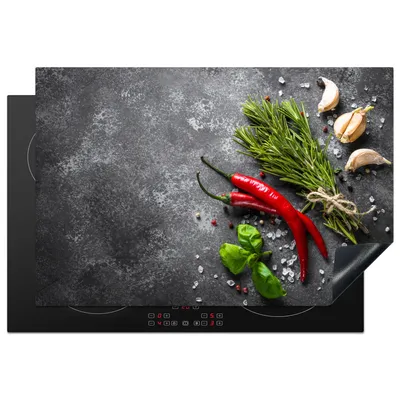 Obrázok produktu pre KitchenYeah® Kryt varnej dosky korenie - bylinky - korenie - betón, 76x51cm, kuchynská dekorácia, keramický kryt varnej dosky, krycia doska na varnú dosku
