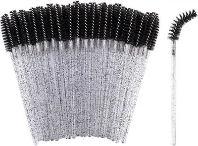 Produktbild von Famanu Wimperbürsten 50 Stück schwarz mit transparentem Griff