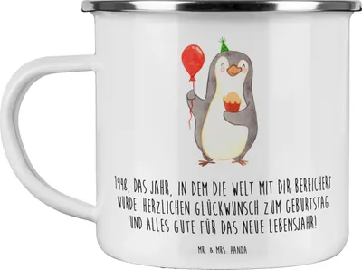 Produktbild von Mr. & Mrs. Panda Emaille Becher 1948 Geburtstag - Weiß - Geschenk, Alter, Geburtsjahr, Geburtstagsgeschenk, Happy Birthday, Pott, metallbecher, Haferl, reisetasse, 75.