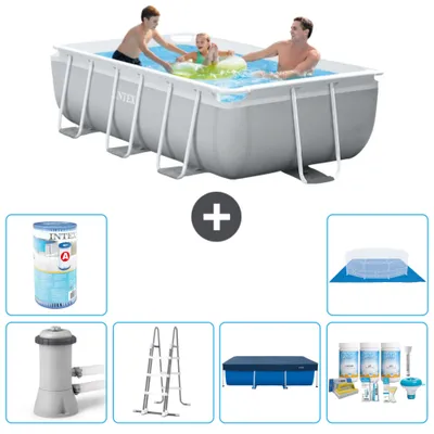 Immagine prodotto di Piscina Intex con struttura a prisma rettangolare - 300 x 175 x 80 cm - grigio - inclusa pompa - copertura a scaletta - pacchetto manutenzione - filtro - telo di fondo