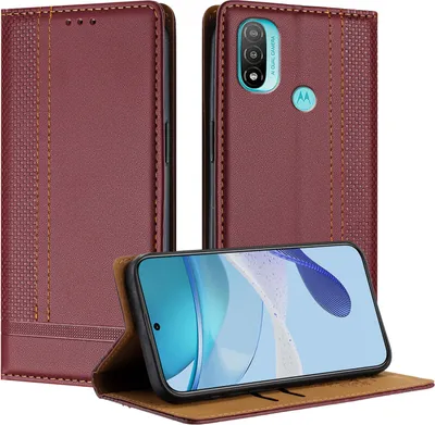Produktbild von Handyhülle für Motorola Moto E20 E30 E40 Leder Flip Klappbare Schutzhülle mit Standfunktion Dunkelrot