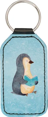 Produktbild von Mr. & Mrs. Panda Taschenanhänger Pinguin Buch - Eisblau - Geschenk, Pause, schlüsselbund anhänger, Schlüsselanhänger Mit Spruch, Entspannen, schlüssel, Nichtstun, für