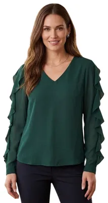 Image de Chemisier Calvin Klein à volants, vert, XS