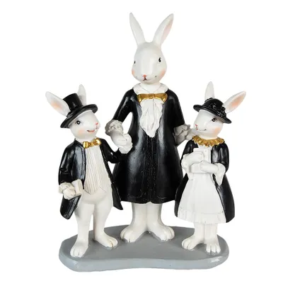 Produktbild von Clayre & Eef Figur Kaninchen 16x8x21 cm Schwarz Weiß Polyresin