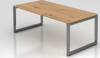 Produktbild von Schreibtisch Pavo | Asteiche | Graues Gestell | BxT 200x100cm | Arbeitshöhe 65-85cm | höhenjustierbar, 1cm Raster | O-Fuß-Gestell eckig | Rechteckform mit schwebender Tischplatte
