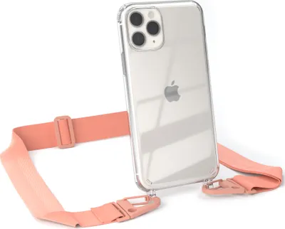 Produktbild von EAZY CASE - Hülle mit Band für Apple iPhone 11 Pro, Handyhülle mit Umhängeband, Silikonhülle transparent, Handykette in Orange