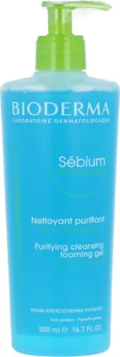 Zdjęcie produktu dla Bioderma Sébium, Żel oczyszczający, Skóra tłusta, Buteleczka z pompką, AQUA/WATER/EAU, SODIUM COCOAMPHOACETATE, SODIUM LAURETH SULFATE, METHYLPROPANEDIOL, DISODIUM EDTA,..., 500 ml, 1 szt.