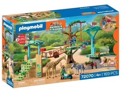 Produktbild von PLAYMOBIL Zoo Abenteuerpark mit Wildtieren, Hängebrücken, Beobachtungsplattformen, 3 Sammelkarten