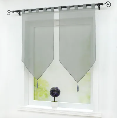 Produktbild von Scheibengardinen Panneaux Gardinen 2er Set Kurzgardine mit Quasten Modern Schlaufenschal Grau BxH 45x90 cm
