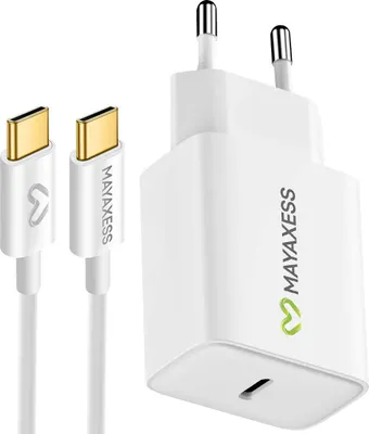 Immagine prodotto di Mayaxess, caricatore da 20 W per Galaxy S25 con cavo USB-C da 1 m, bianco