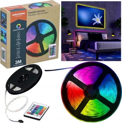 Zdjęcie produktu dla Taśma LED RGB 3m zmieniająca kolor z pilotem 16 kolorów 4 tryby GRUNGIG