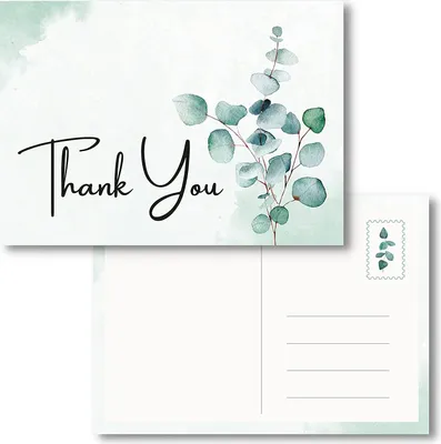Produktbild von MAVANTO 20x Dankeskarten Hochzeit Eukalyptus - DIN A6 Postkarten Set als Danksagungskarten für feierliche Anlässe (Thank you)