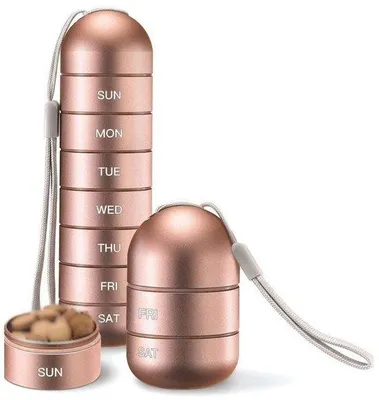 Produktbild von Wasserdichtes Reise- und Wandelpillenfach aus Aluminiumlegierung, BPA-frei, für 7 Tage, großes Medikamentenfach