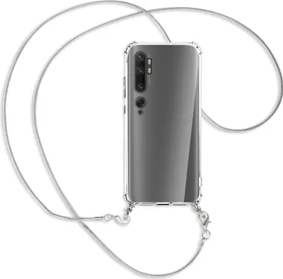 Produktbild von Handykette Backcover-Schutzhülle mit Band (Metall silberfarben) für Xiaomi Mi Note 10 (Pro) - silberfarbene Kette Snake