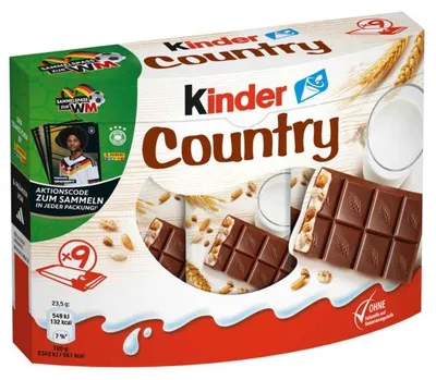Produktbild von Ferrero Kinder Country, Milchschokolade, 211 g, Schokolade, Milch, 1675 kJ, 400 kcal, 0,7 g