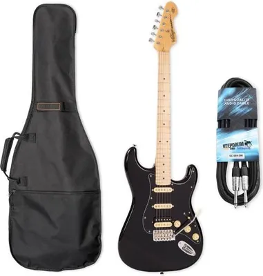 Zdjęcie produktu dla Gitara elektryczna Vintage V6HMBB Reissued Boulevard Black z pokrowcem i kablem