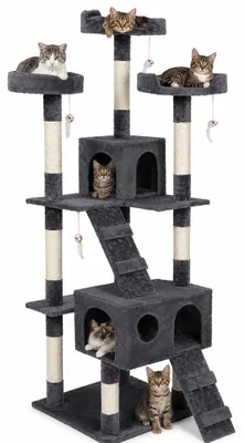 Image de BAKAJI : Arbre à gratter pour chats, en sisal, avec espace de jeu, maison pour chats, griffoir, pour l'entretien des griffes
