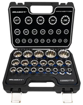 Dopsleutelset 1/2 Zoll, 21-teilig, 8–36 mm, Cr-V, mit Koffer