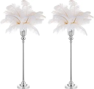 Productafbeelding van Unyqoos® Metalen hoge vazen, set van 2 – 77,5 cm. Trompetvormige vazen, ideaal als decoratie voor bruiloften en evenementen, zilverkleurig, roestbestendig, voetdiameter 15,7 cm, opening diameter 14,5 cm