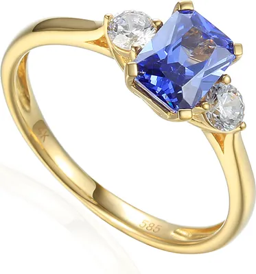 Produktbild von 585er Gelbgold Damenring mit synth. Tansanit und Zirkonia Gr. 54