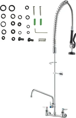 Zdjęcie produktu dla Bateria zlewozmywakowa SucceBuy z natryskiem przed zlewozmywakiem, wysokość 119,9 cm, środek 20,3 cm, obrotowa wylewka 30,5 cm, bateria zlewozmywakowa ścienna, mosiężna konstrukcja z wyciąganym natryskiem