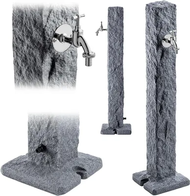 Productafbeelding van Waterkolom met Kraan - Watertapzuil Tuin - Tuin Bewateren - Duurzaam Kunststof - 90 cm Hoog - Donker Steen
