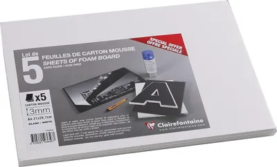 Produktbild von Clairefontaine Foam Board 210 x 297 mm (A4) 3 mm weiß 5 Platten in Folie