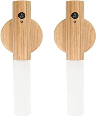 Produktbild von Pack 2 wiederaufladbare Holzwandleuchten für Holz, Nachtlichtbewegungssensor in Innenleuchten, magnetische drahtlose Batterie -Leuchten schalten Schla