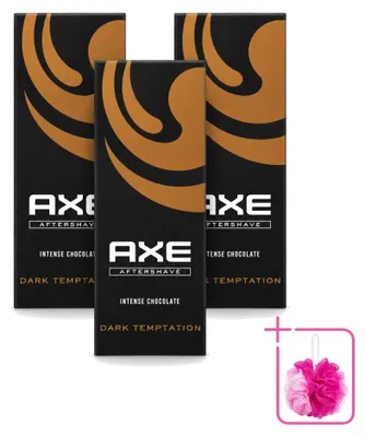 Imagen del producto de 3 unidades de aftershave Axe Dark Temptation con aroma a chocolate, 100 ml cada uno. Paquete económico
