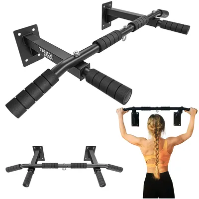 Produktbild von Trex Sport Klimmzugstange, Wandmontage, Stahl, Multigriff, 6 rutschfeste Griffe, Öse für Boxsack, Belastbarkeit bis 250 kg, 3-fach verstärkt, Modell TX-030PB