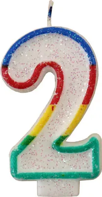 Produktbild von Tortenkerze, Zahlenkerze "2" Bunt glitzernd mit Halter für Geburtstagstorte, Jubiläum, Hochzeit
