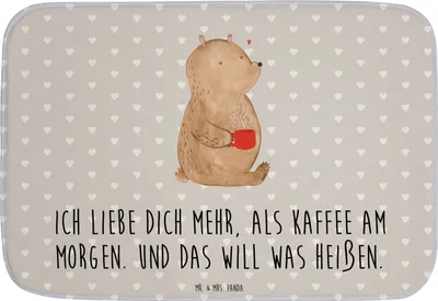 Produktbild von Mr. & Mrs. Panda Badezimmerteppich Bär Morgenkaffee - Grau Pastell - Geschenk, Badematte, für Frauen, Partner, Mitbringsel, Badteppich, Freundin, Freund, Valentinstag
