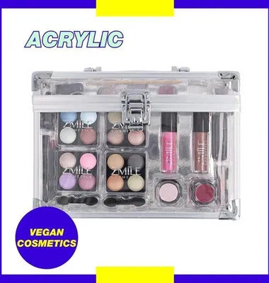 Produktbild von Vollkostige Kosmetik-Tasche aus Acryl mit Spiegel und Pinsel-Set