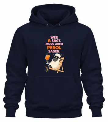 Imagen del producto de "Quien dice 'A' también debe decir 'Perol'. Sudadera con capucha, diseño "Aperol Cocktail", color azul marino, talla XL."