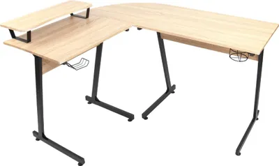 Produktbild von Hast Ecktisch Eiche Schwarz 108/128x48x75,5 cm mit Kopfhörerhaken Monitorständer