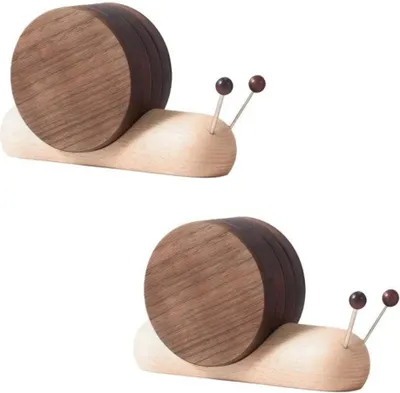 Produktbild von 2er Schnecke Untersetzer Set,Lustige Untersetzer, Holzuntersetzer für Getränke,  Holzuntersetzer-Set mit Ständer